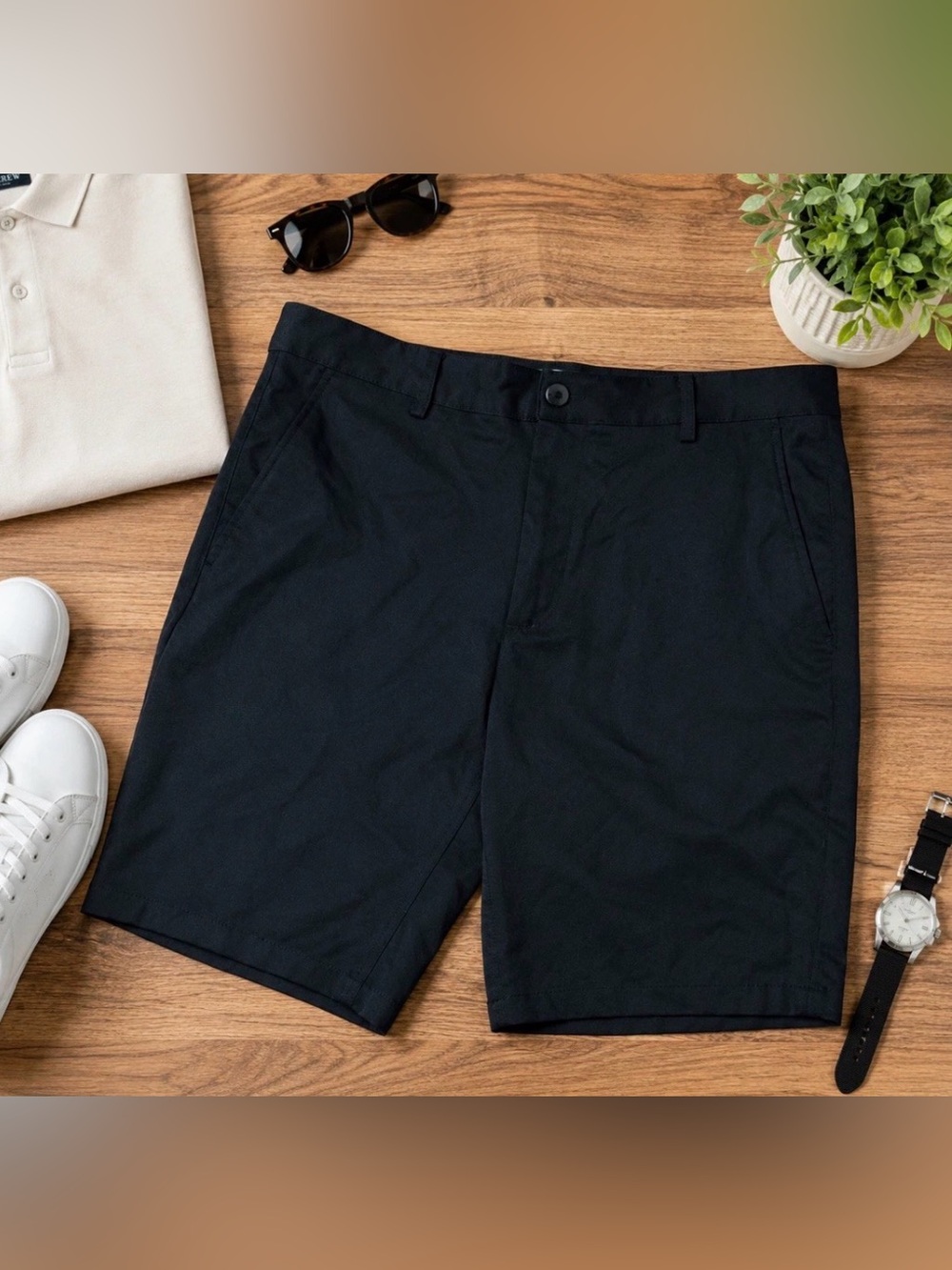 Vince Camuto Mens Black Flat Front Casual Chino Shorts Size 34